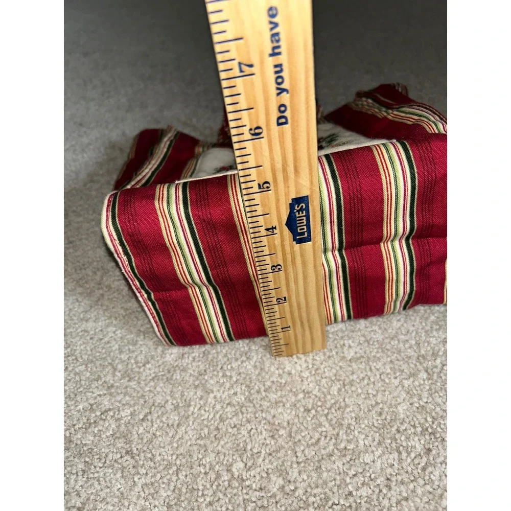 Christmas Holiday Striped Canvas Tote Bag Embroidered Basket Red Green Cream